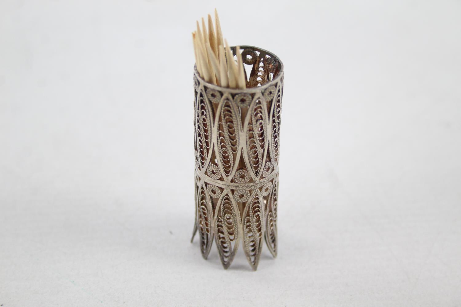 Vintage Stamped .925 STERLING SILVER Filigree Cocktail Stick Holder (28g) Height - 6.5cm In