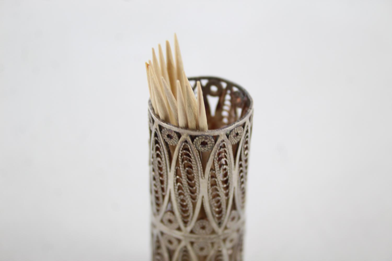 Vintage Stamped .925 STERLING SILVER Filigree Cocktail Stick Holder (28g) Height - 6.5cm In - Bild 2 aus 5