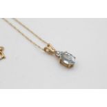 9ct gold diamond & aqua pendant on chain (1g)