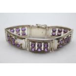 Sterling Silver Statement Ornate Amethyst Bracelets (68g)