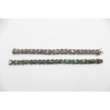 2 X Sterling Silver Marcasite, Amethyst & Malachite Bracelets (56g)