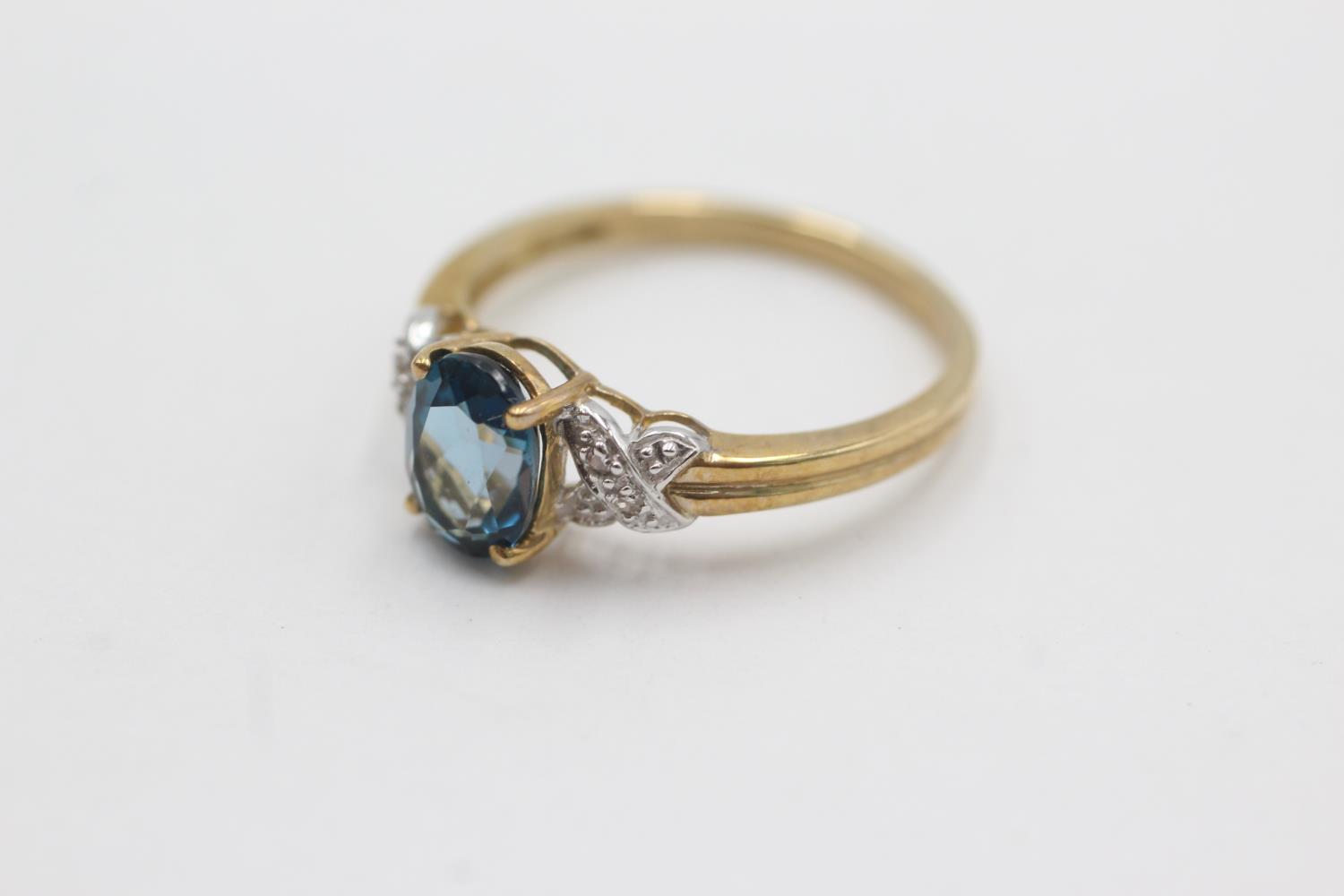 9ct gold diamond & topaz dress ring (2g) Size Q - Bild 3 aus 4