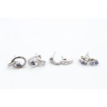 3 x 9ct white gold paired gemstone earrings inc. sapphire, tanzanite, diamond & clear gemstones (3.