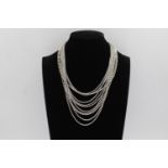 Sterling Silver Ornate Multi Chain Necklace With Pin Clasp (85g)