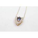 9ct gold diamond & iolite pendant necklace (1.9g)