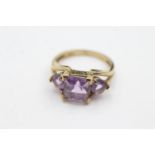 9ct gold amethyst trio ring (3.9g) Size O