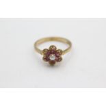 9ct gold pearl & ruby ring (2.6g) Size P