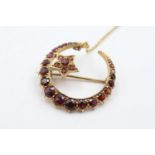 9ct gold antique garnet crescent moon brooch (5.8g)