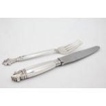 Vintage Stamped .925 STERLING SILVER Georg Jensen Knife & Fork (116g) Approx Length - 20.35cm In