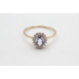 9ct gold clear gemstone & tanzanite halo ring (2.1g) Size U