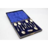 8 x Antique Victorian 1876 Birmingham STERLING SILVER Apostle Spoons (64g) Cased Maker - Miller Bros