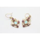 9ct gold opal & ruby drop earrings (4.6g)