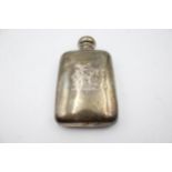 Antique Hallmarked .925 STERLING SILVER Gents Hip Flask w/ Engraving (114g) Maker - Unidentifiable