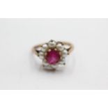 9ct gold pearl & ruby ring (3.2g) Size M