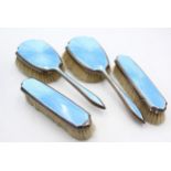 4 x Vintage Hallmarked 1935 London STERLING SILVER Ladies Vanity Brushes (508g) w/ Blue Guilloche