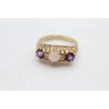 9ct gold opal & amethyst gypsy ring (2.7g) Size N