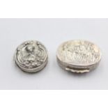 2 x Antique / Vintage Hallmarked .925 STERLING SILVER Pill / Trinket Boxes (31g) In antique /