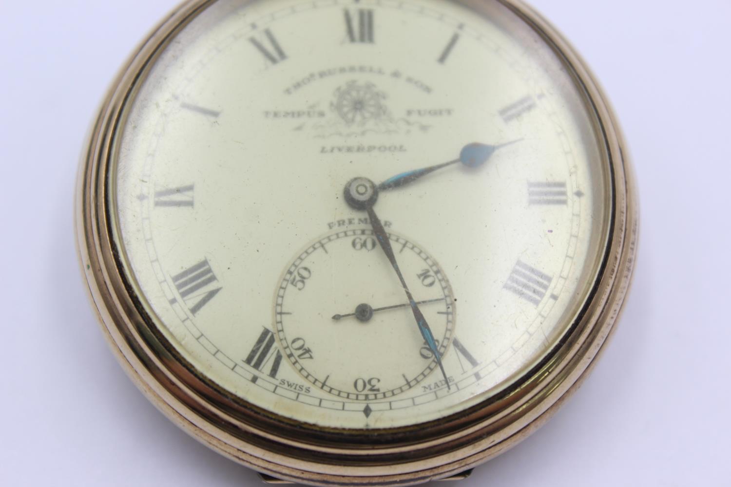 Thos Russell & Son Liverpool gents vintage rolled gold open face pocket watch handwind. Working - Image 3 of 4
