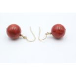 14ct gold coral French wire drop earrings (5.1g)