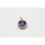 14ct gold seed pearl & blue enamel locket (2.1g)