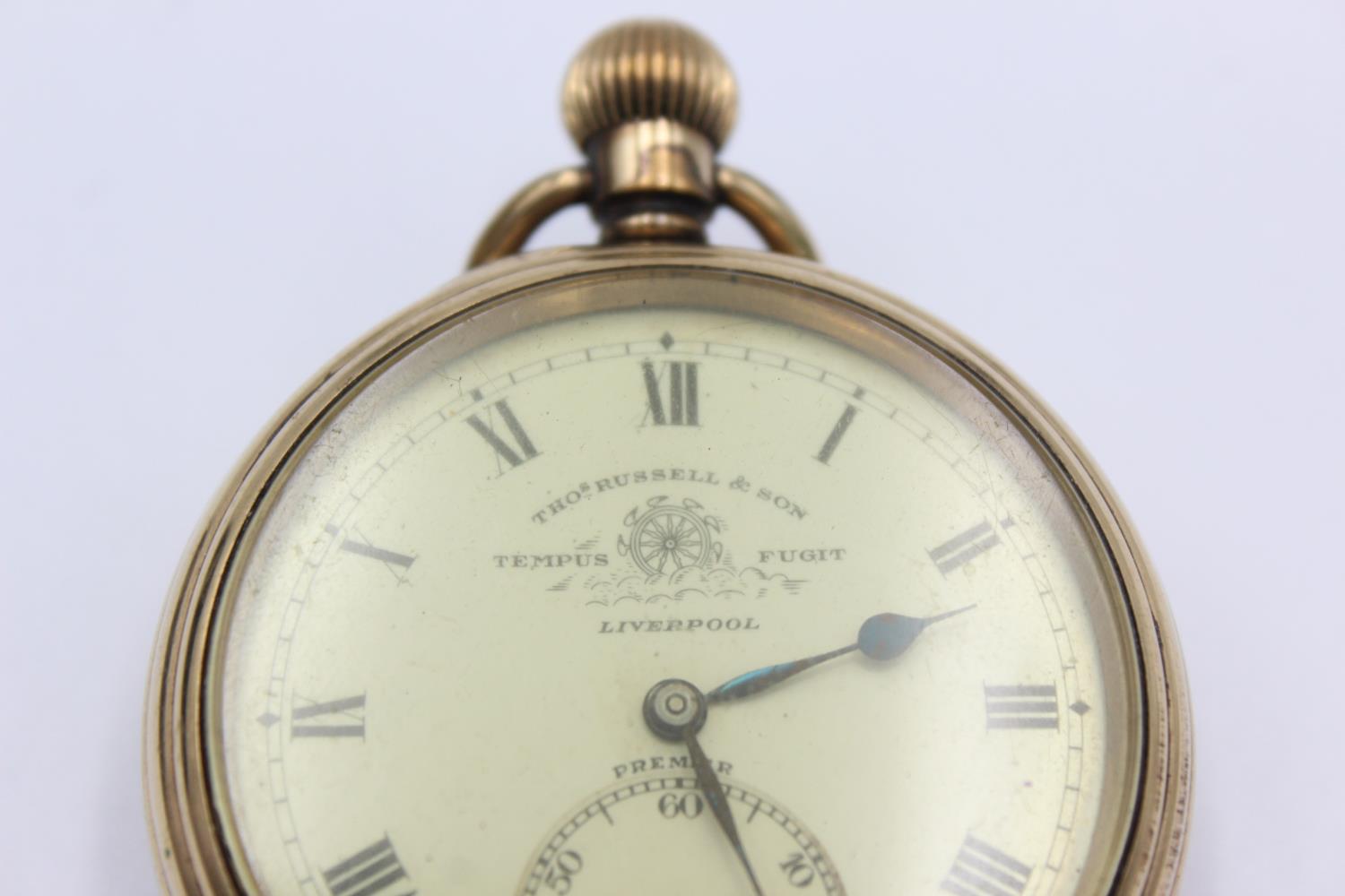 Thos Russell & Son Liverpool gents vintage rolled gold open face pocket watch handwind. Working - Image 2 of 4