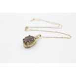 9ct gold smoky quartz & diamond cocktail pendant necklace (4.6g)