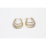 9ct gold diamond triple hoop earrings (6.3g)
