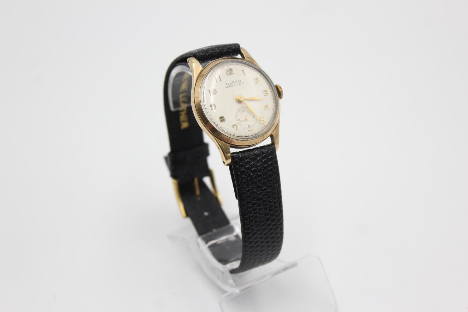 Vintage Gents BUREN GRAND PRIX 9ct GOLD WRISTWATCH HEAD Hand-Wind WORKING Vintage Gents BUREN GRAN