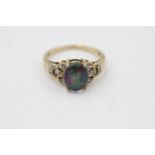 9ct gold opal & diamond stylised openwork dress ring (3.1g) Size P