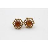 9ct gold citrine openwork stud earrings (3.5g)