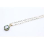9ct gold opal & emerald halo pendant necklace (2.5g)