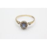 9ct gold vintage sapphire & diamond halo dress ring (1.9g) Size R