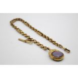 9ct gold antique albert chain with bloodstone & agate swivel fob (32.8g)