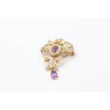 9ct gold antique amethyst & seed pearl lavalier pendant (4.9g)