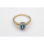 9ct gold blue topaz & diamond halo ring (2.5g) Size O