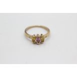 9ct gold coloured sapphire & diamond dress ring (1.9g) Size K