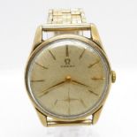 Heavy 9 carat cased omega gents wristwatch. Hand wind working. 33mm case. The original omega
