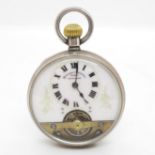 HEBDOMAS 925 silver cased gent's vintage open face pocket watch hand wind working white enamel