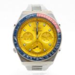 Seiko. Ref 7A28 - 7030. Gents Vintage yellow dial. Pepsi bezel Pogue quartz chrono w/watch. Requires