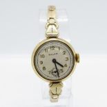 Ladies 9 carat gold wristwatch and strap. Fully hallmarked movement case and strap. 20mm case hand