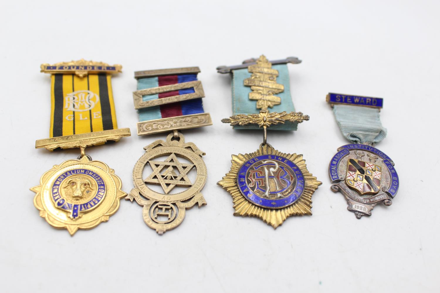 4 x Vintage .925 STERLING SILVER Masonic & R.A.O.B Medals / Jewels (110g) Inc Founder, Royal Arch