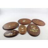 6 x Vintage Oriental WOODEN Inlay Plaques w/ Bone & Mother Of Pearl Dimensions: 3x 23cm (h), 30cm (