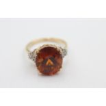 9ct gold vintage citrine & diamond statement ring (5.1g) Size P