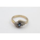 9ct gold diamond & sapphire dress ring (3.1g) Size O