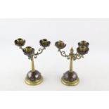 2 x Antique Victorian BRASS & COPPER Candlesticks in Style of J W Benson Dimensions: 22cm (h),