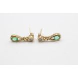 9ct gold emerald & diamond drop earrings (2.4g)