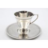 Antique 1915 London STERLING SILVER Teacup & Saucer By Mappin & Webb (215g) Dimensions: Cup (Height)