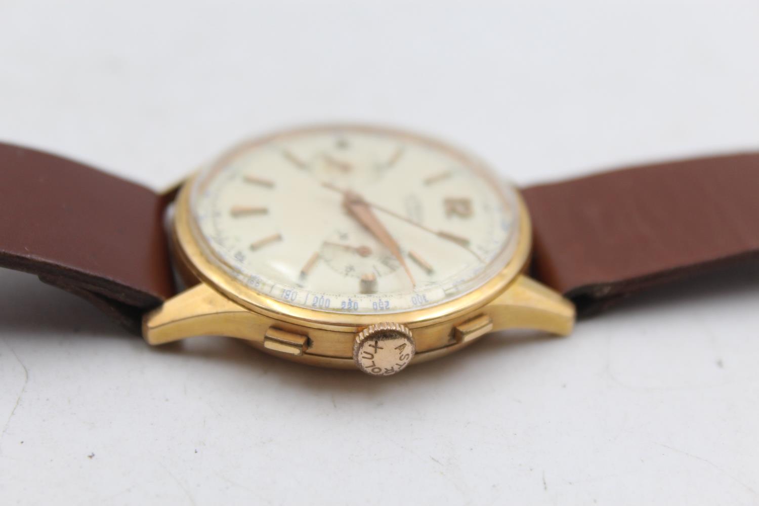 Vintage Gents ASTROLUX 18ct Gold Cased Chronograph WRISTWATCH Hand-Wind WORKING RARE Vintage Gents - Image 7 of 7