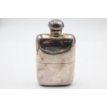 Antique Edwardian Hallmarked 1902 London STERLING SILVER Plain Hip Flask (197g) Maker - Goldsmiths