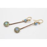 9ct gold vintage opal floral cluster drop earrings (2.6g)